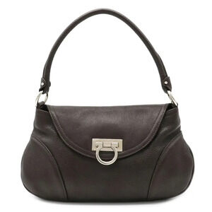 Salvatore Ferragamo Gancini Shoulder Bag Hobo Shoulder Bag Semi Leather Brown